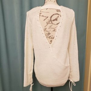 NWT No Comment Creamy Knit Open-Back Sweater